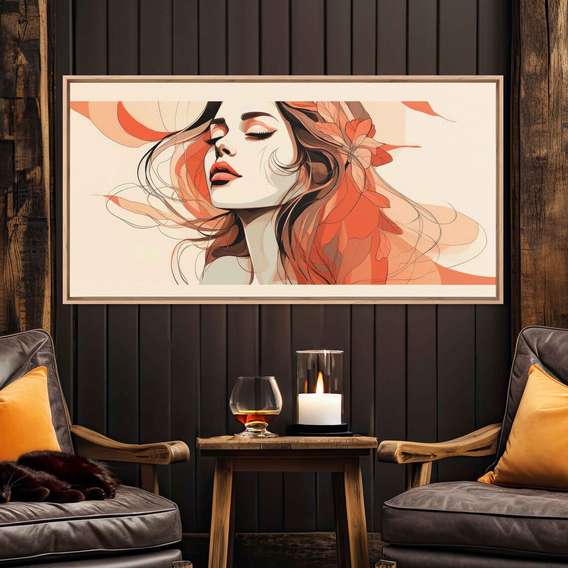 Minimalist Woman Face Line Art Flowing Hair Terracotta Boho Wall Print - Image 2