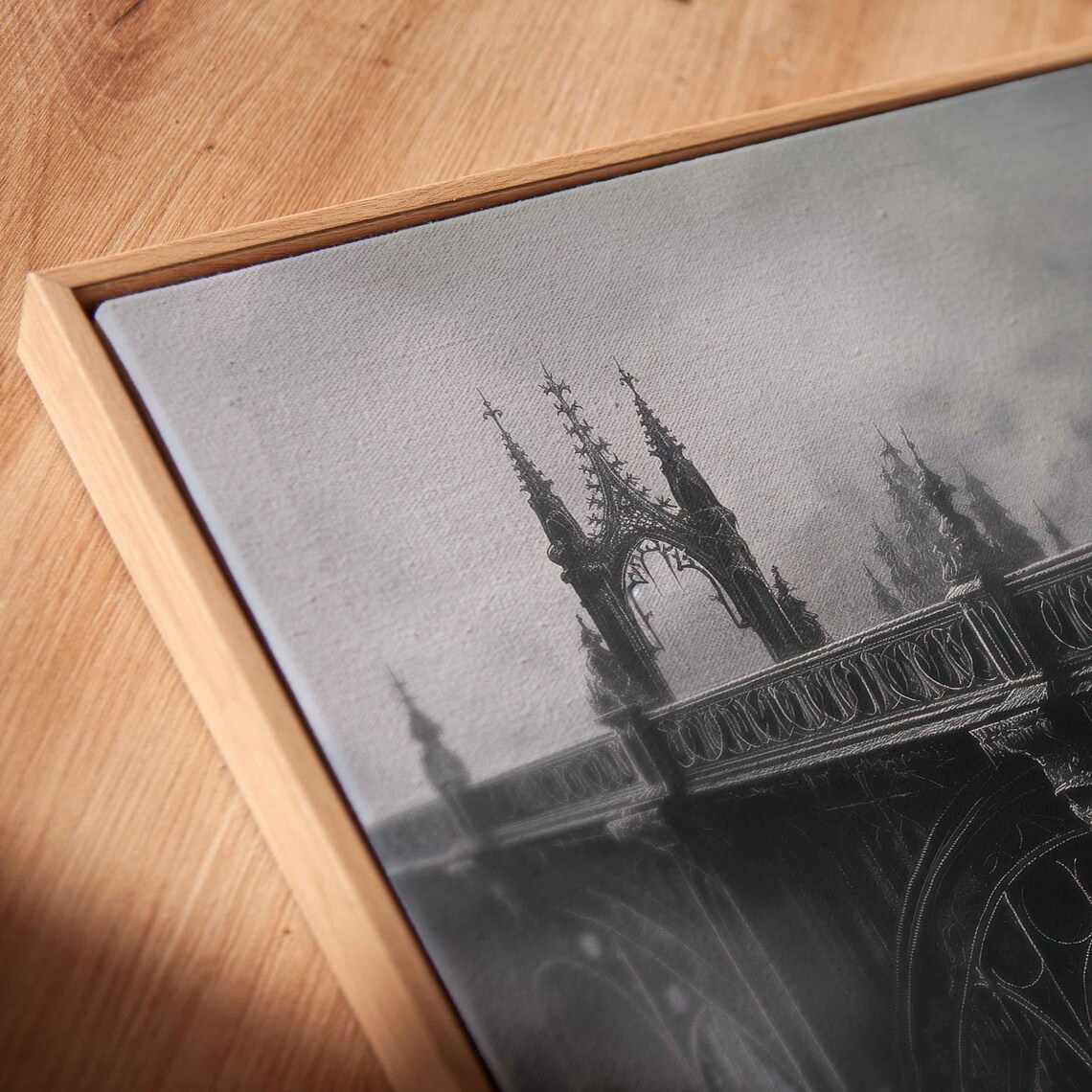 Gothic Stone Bridge Over Misty River In Fog Spooky Medieval Wall Art Poster - Image 2