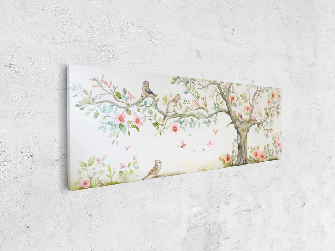 Tree of Life Watercolor Blooming Tree Birds Butterflies Pastel Poster - Image 4