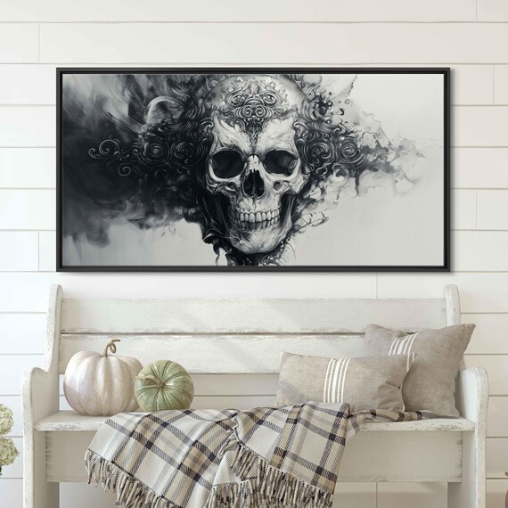 Ornate Skull Dissolving Into Smoke And Filigree Monochrome Gothic Art Poster