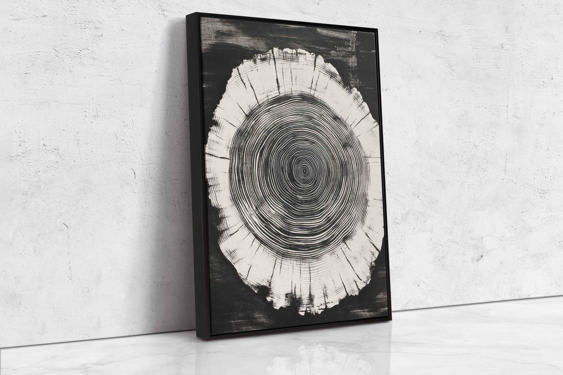 Black And White Tree Ring Abstract Wood Grain Circle Art Poster - Image 4