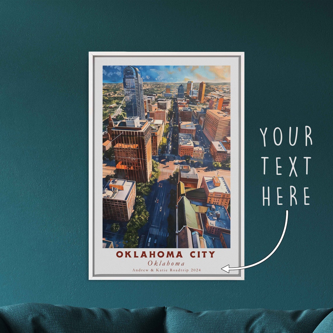 Oklahoma City Oklahoma Downtown Skyline Aerial Travel Poster - Image 3