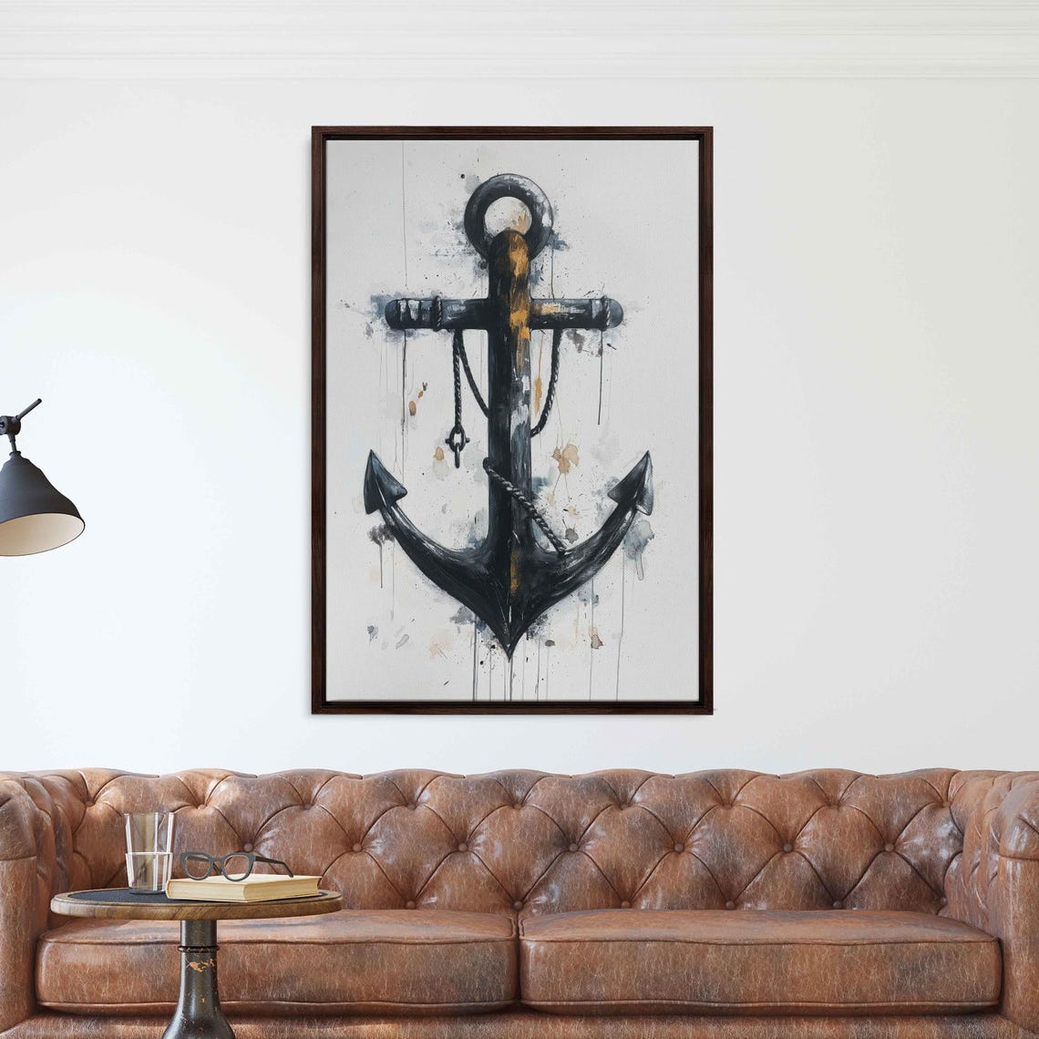 Black Anchor Gold Accent Watercolor Nautical Splash Painting Poster - Image 3
