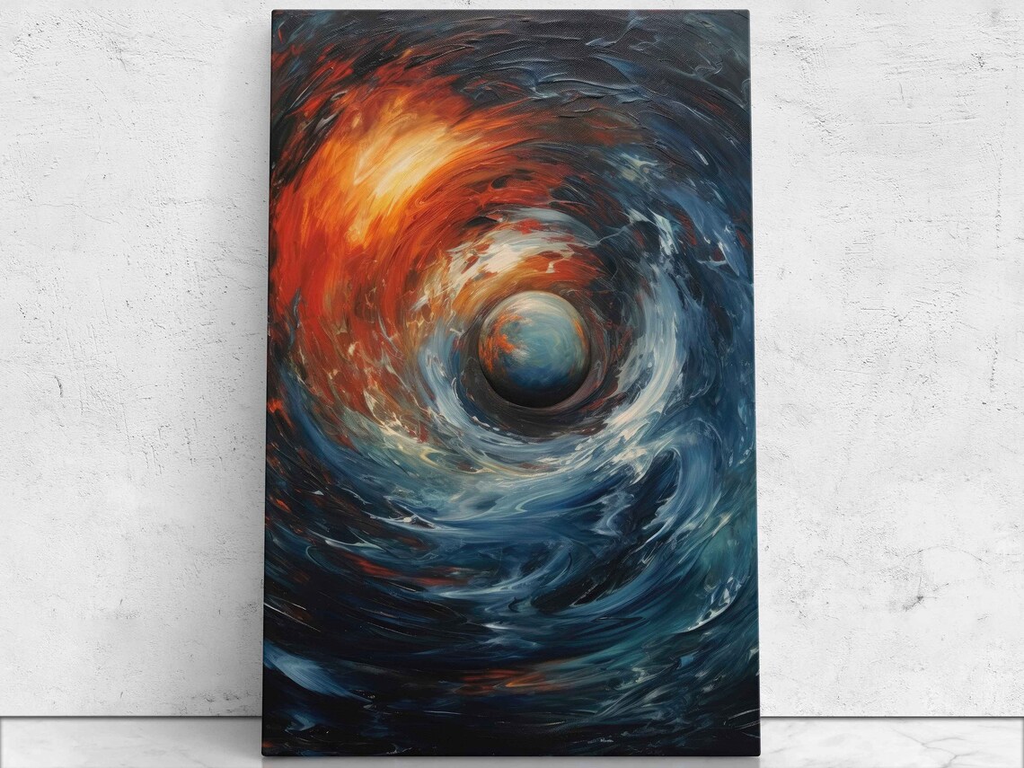Fiery Cosmic Vortex Swirl Planet Textured Abstract Oil Painting Poster