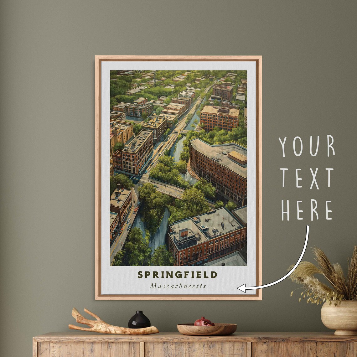 Springfield Massachusetts Aerial City View Brick Downtown Print