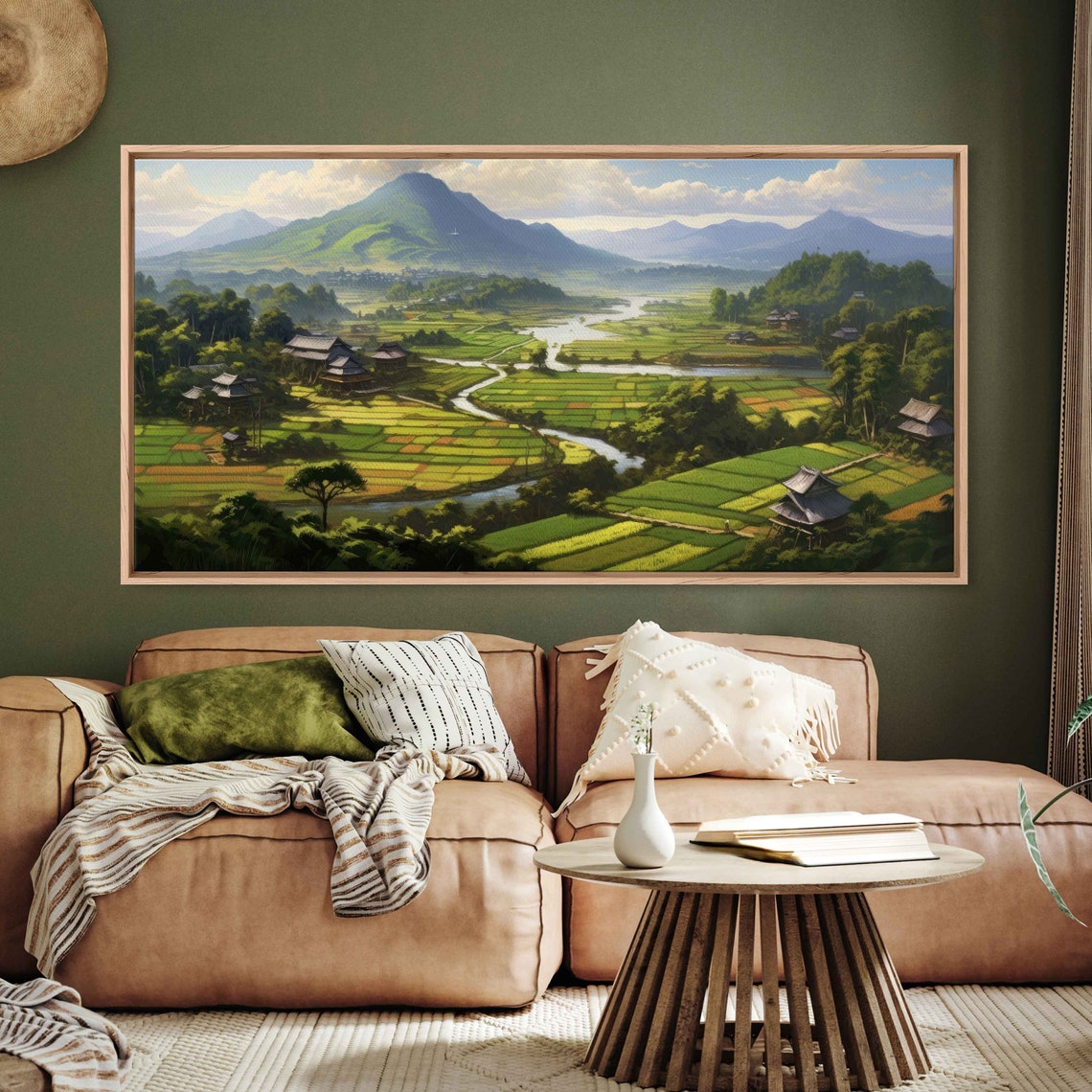Green Rice Terraces Valley Village Mountain Panoramic Travel Poster