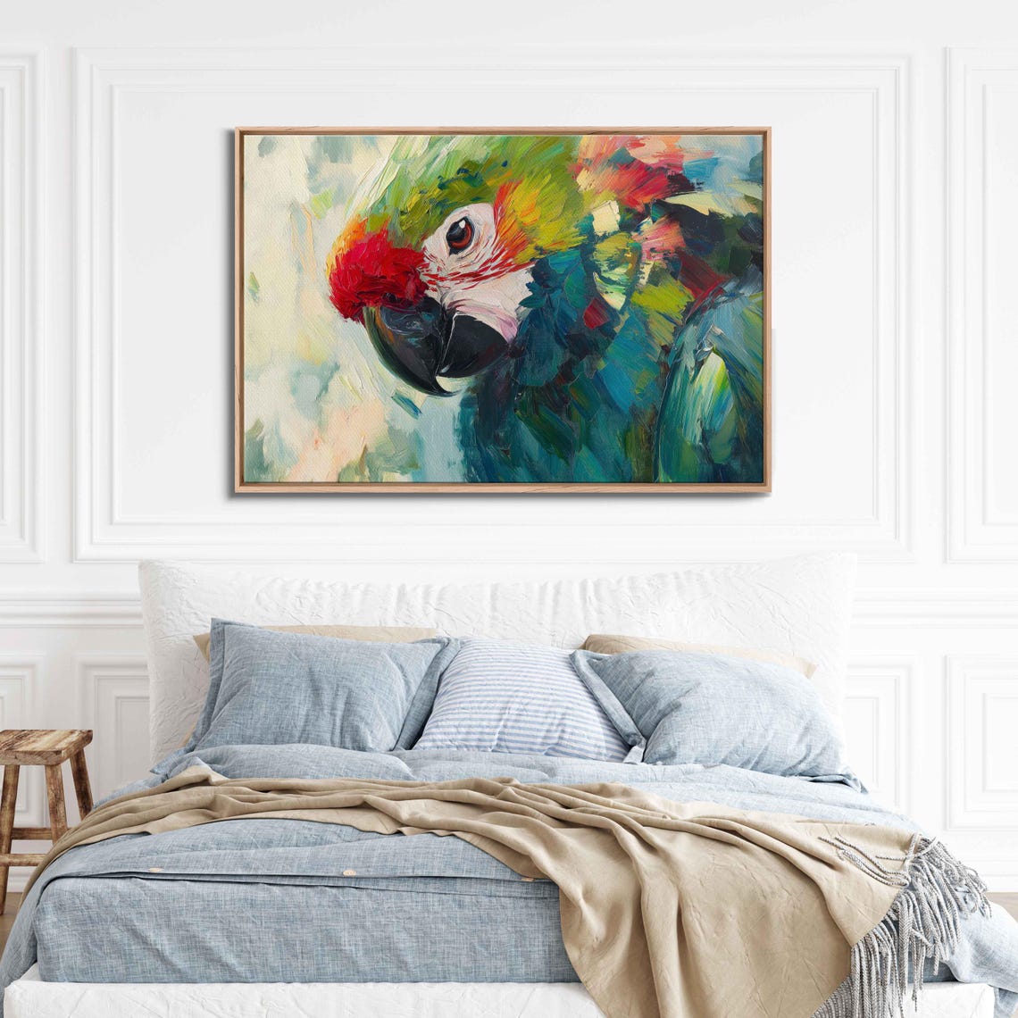 Macaw Parrot Closeup Red Green Blue Painterly Wall Art Print