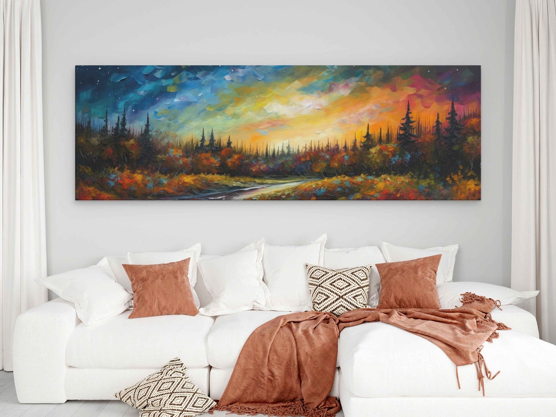 Sunset Forest Mosaic Sky Panoramic Palette Knife Painting Art Poster - Image 2