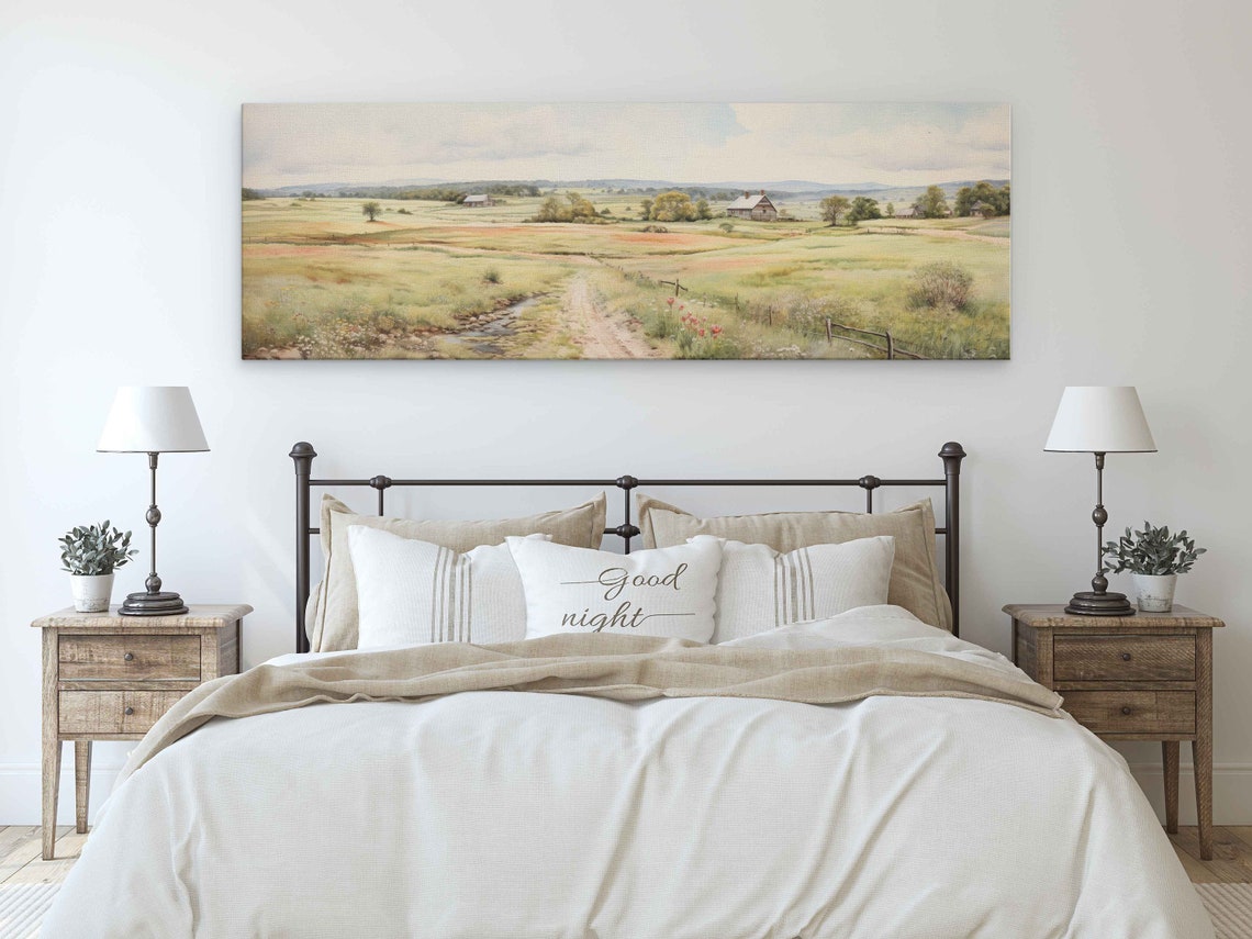 Rustic Countryside Landscape Acrylic Panoramic Painting Reproduction Print On Ready To Hang - Image 3
