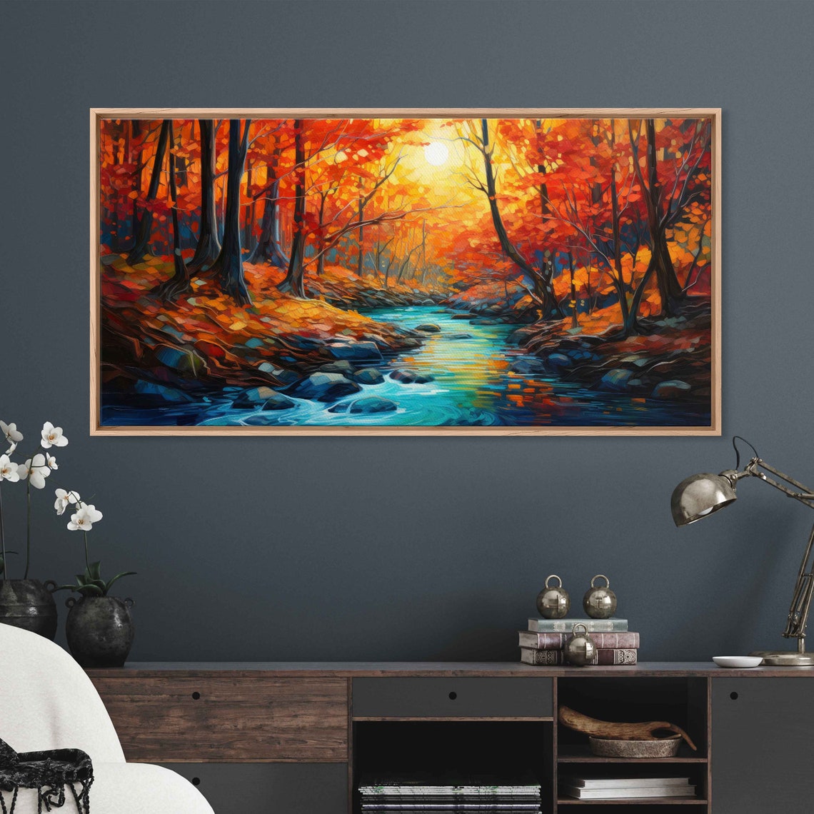 Autumn Forest Stream Sunlit Fall Foliage Colorful Nature Poster - Image 3