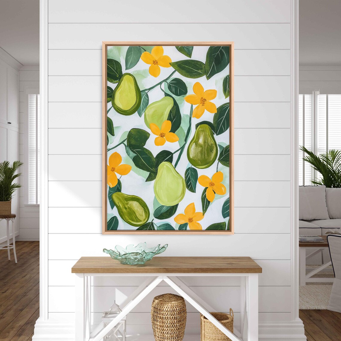 Green Avocados Golden Flowers White Background Modern Fruit Art Poster - Image 3