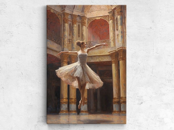 Ballerina In Stride Wall Art Print Vintage Theatre Performance Flowing Dress Ready To Hang