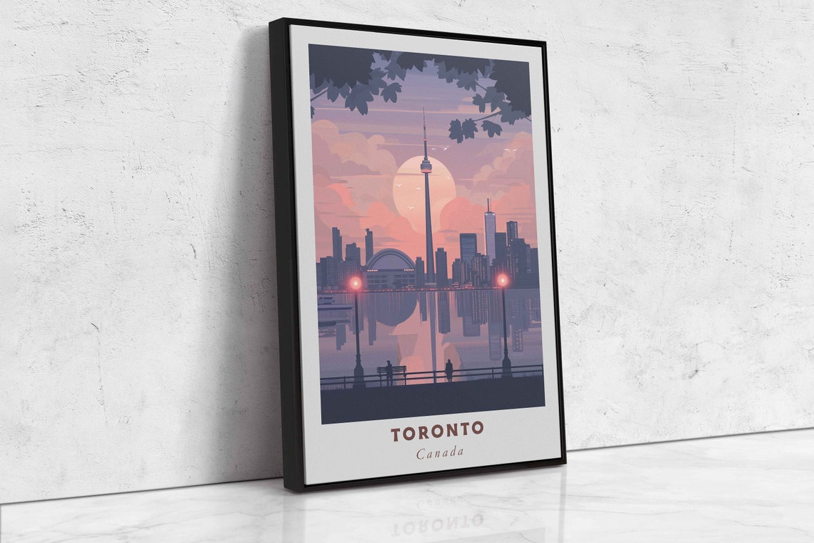Toronto Canada CN Tower Skyline Waterfront Sunset Travel Poster - Image 2