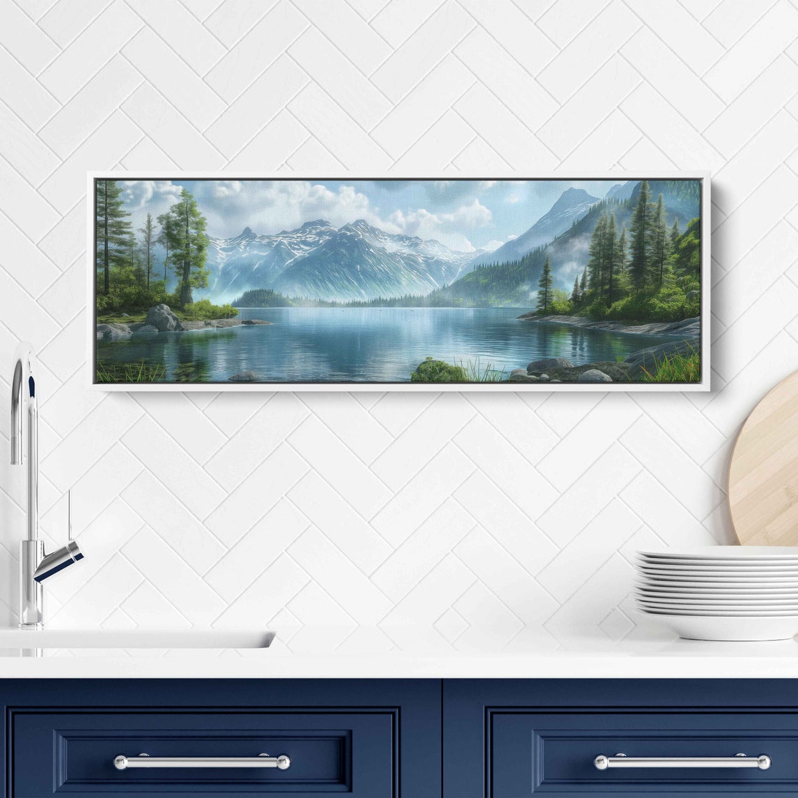 Snowy Mountain Range Lake Reflection Panoramic Alpine Landscape Poster - Image 3