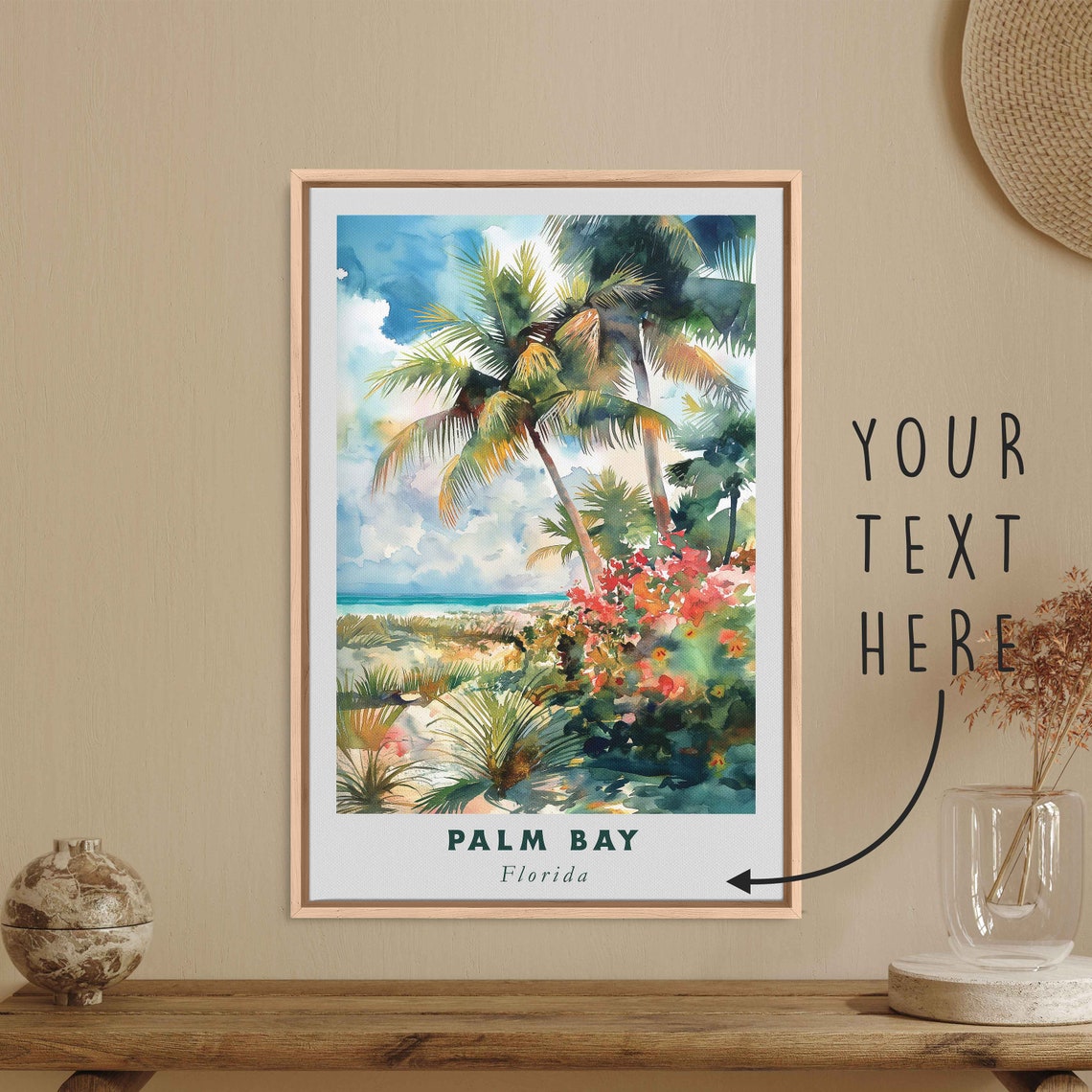 Palm Bay Florida Tropical Palm Beach Flowers Watercolor Art Poster