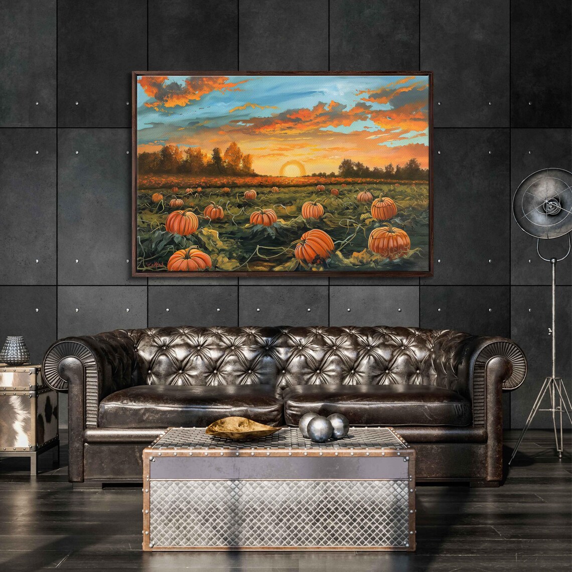 Pumpkin Patch During Autumn Sunset, Fall Scenery