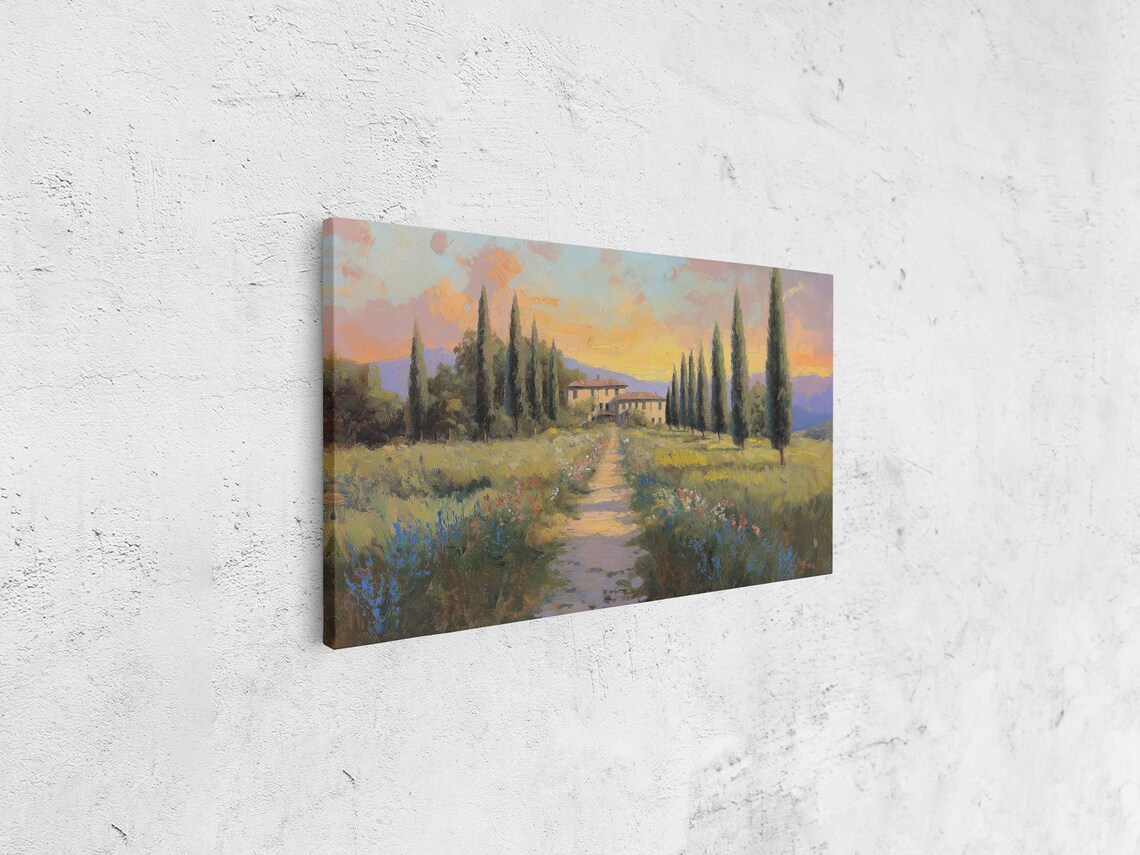 Cypress Tree Alley Landscape Wall Art Print Serene Italian Sunset Scene - Image 4