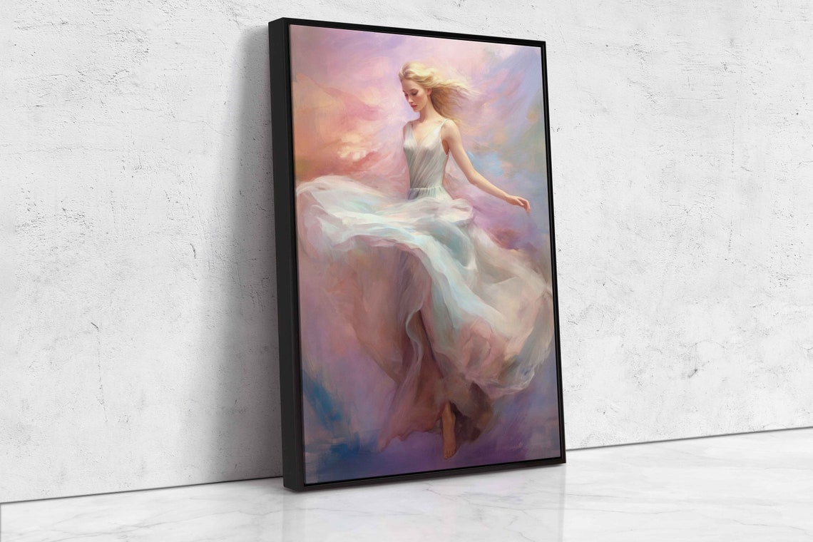 Blonde Dancer Flowing White Dress Pastel Pink Dream Ballet Art Poster - Image 4