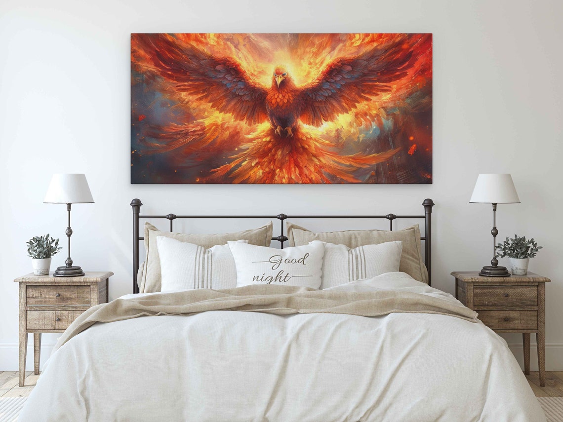 Phoenix Rising From Flames Mythical Firebird Fantasy Art Poster - Image 3