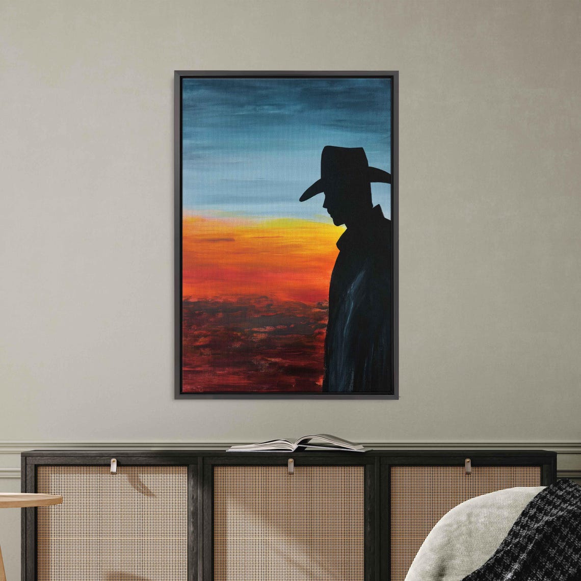Cowboy Silhouette Side Profile Gradient Sunset Western Poster