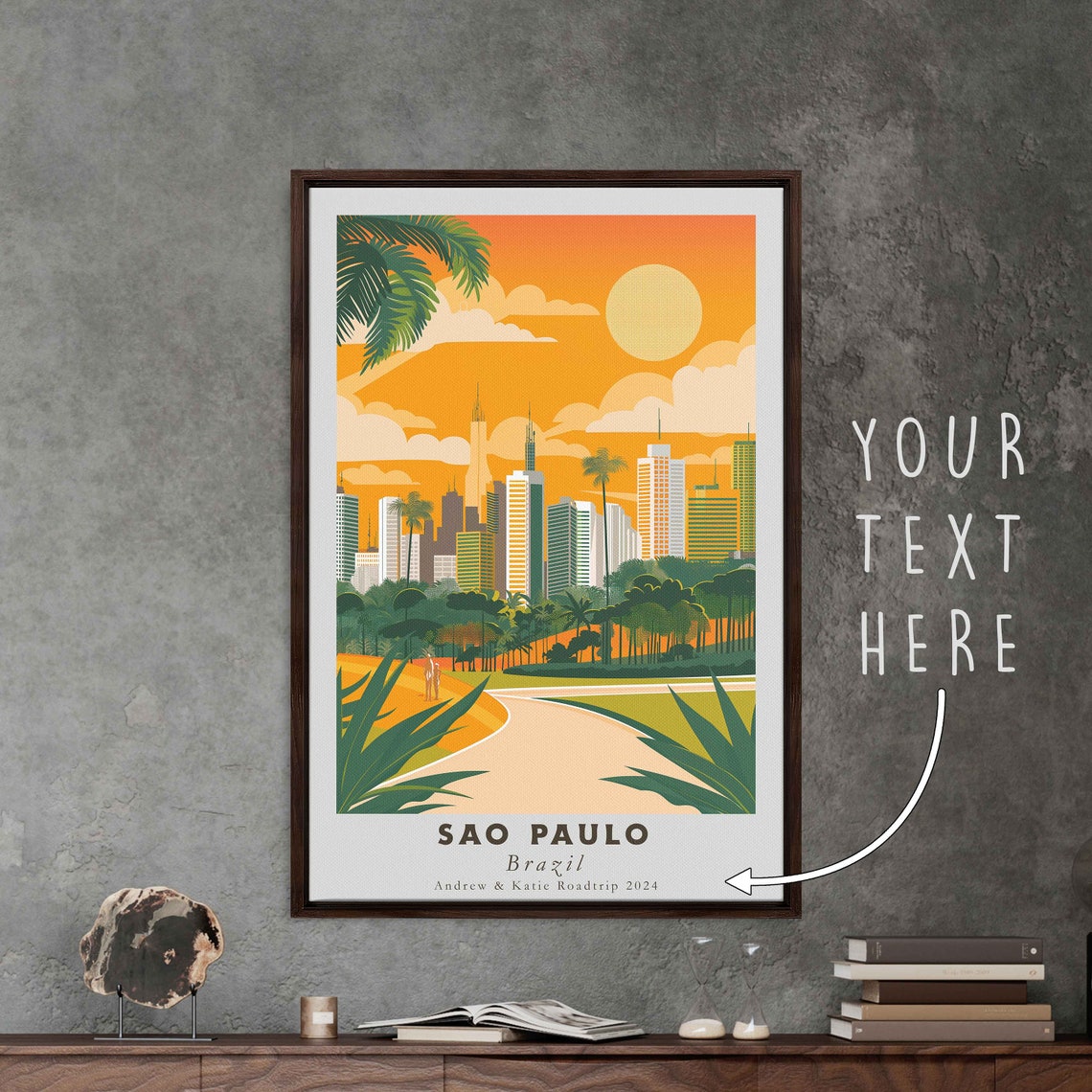 Sao Paulo Brazil Vintage Sunset Skyline and Park Retro Travel Poster - Image 3