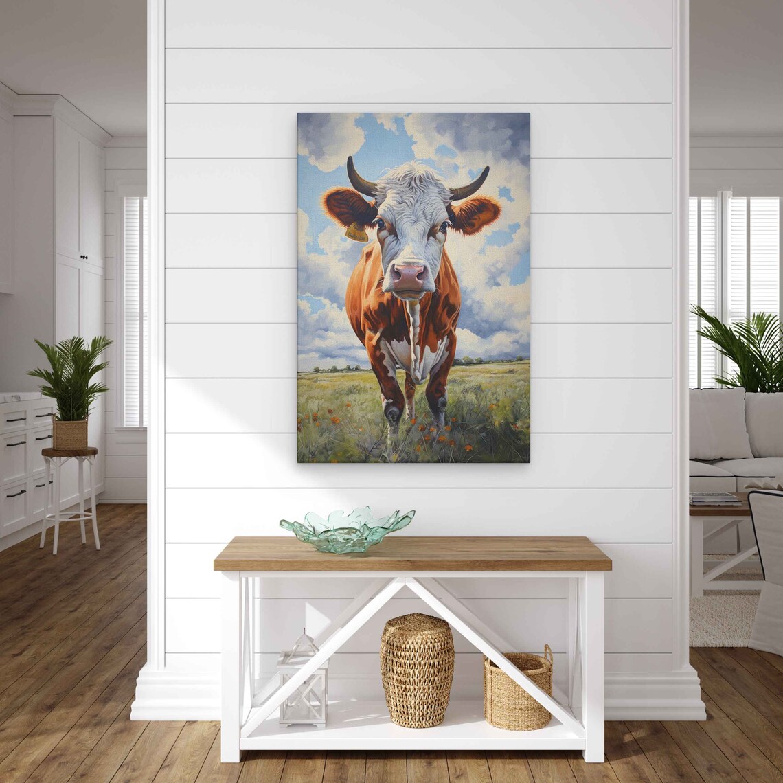Brown White Dairy Cow Close Up Meadow Blue Sky Farm Animal Poster - Image 3