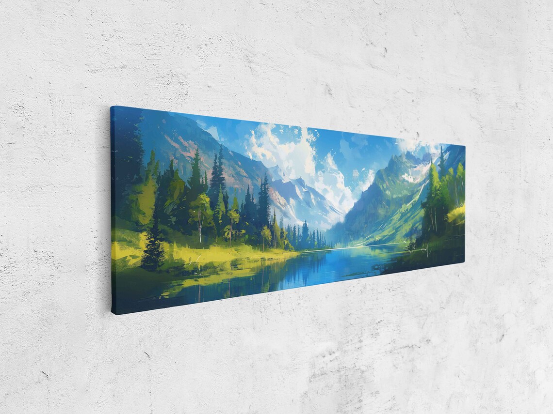 Emerald Mountain Valley Turquoise Lake Bright Impressionist Nature Poster - Image 4