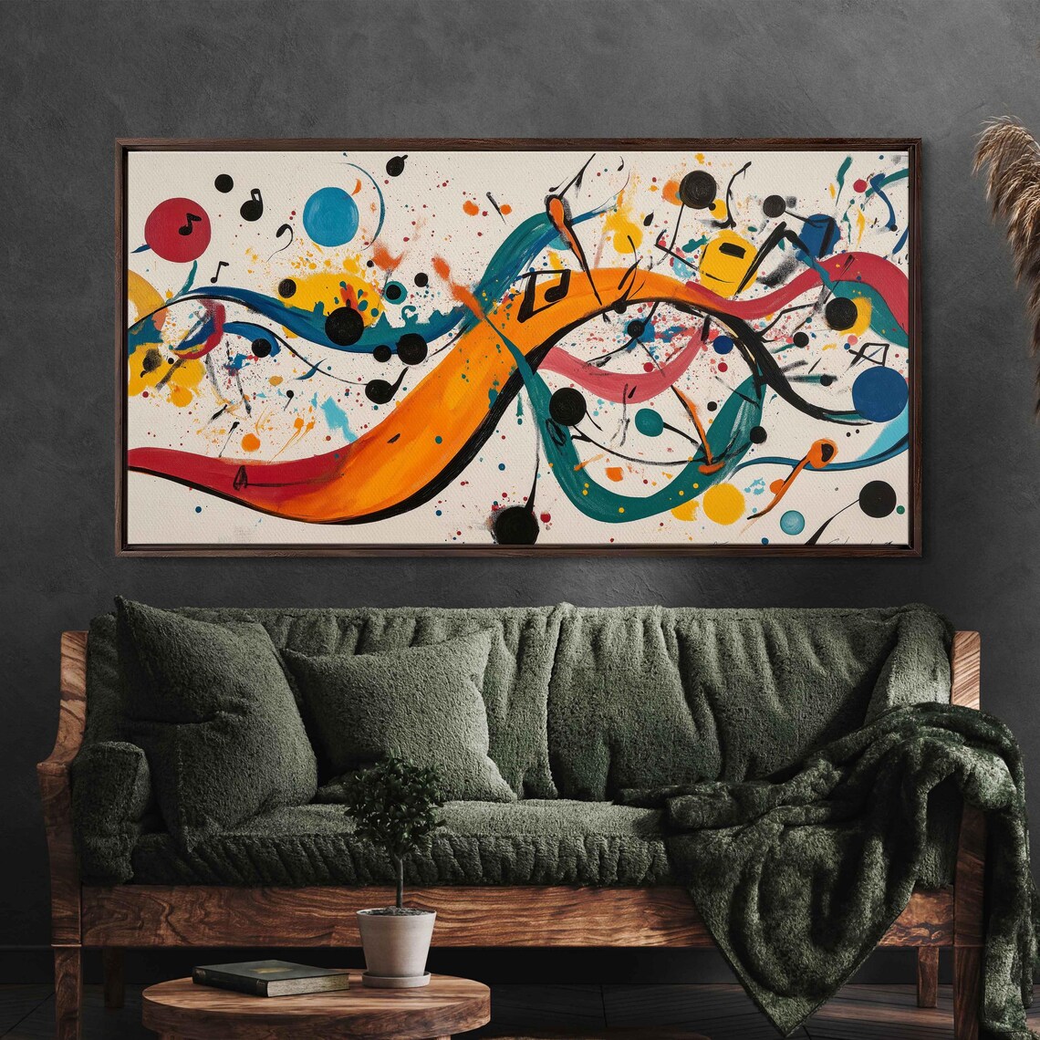 Colorful Abstract Music Notes Flowing Sound Waves Vibrant Modern Wall Art Poster