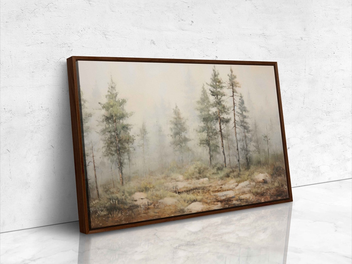 Foggy Pine Forest Mist Impressionist Woodland Wall Art Poster - Image 4