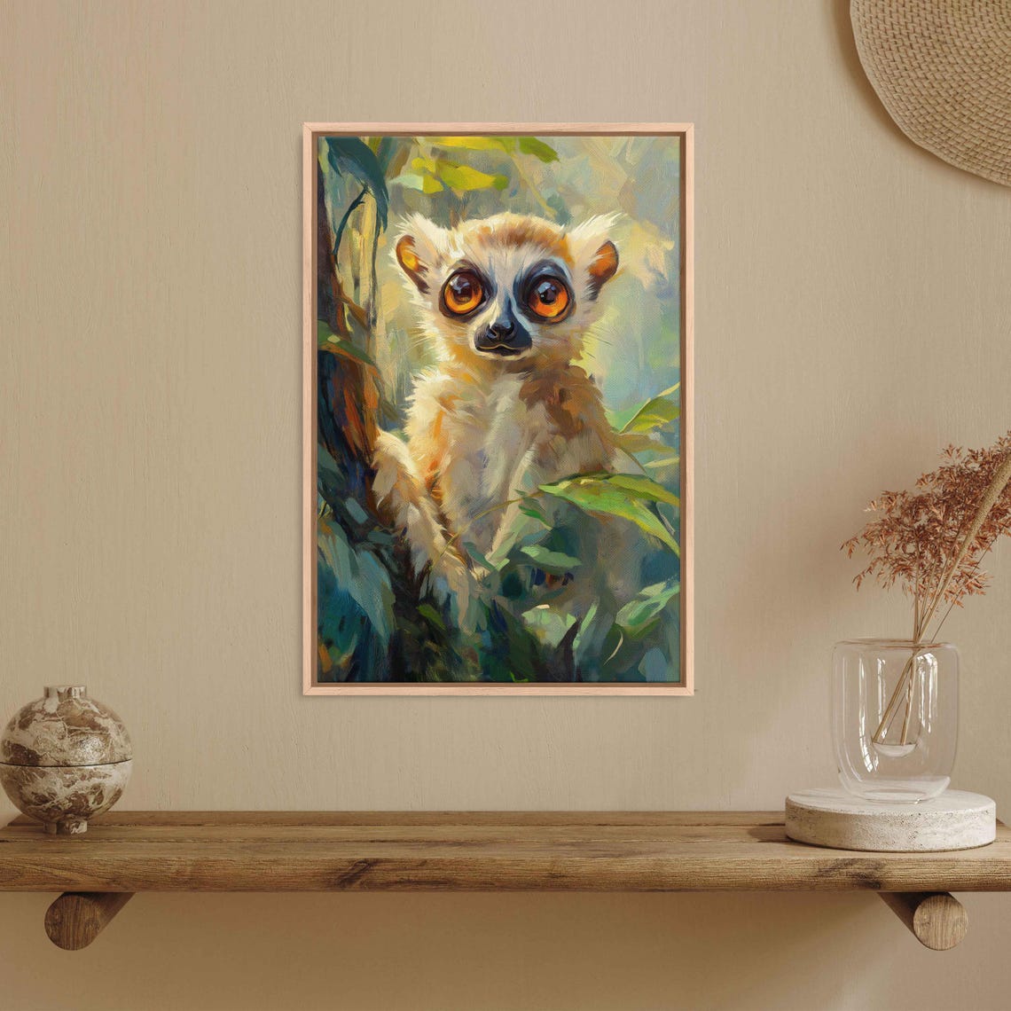 Lemur With Big Orange Eyes Bright Impressionist Jungle Poster