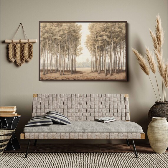 Vintage Grove Of Trees Wall Art Print Neutral Nature Walkway Ready To Hang