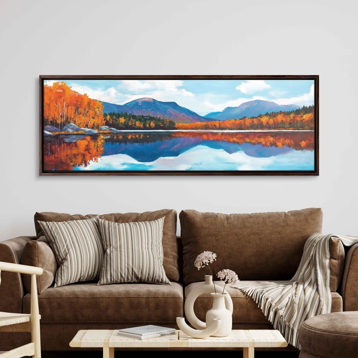 Mountain Range Overlooking Lake, Autumn Scene - Image 3