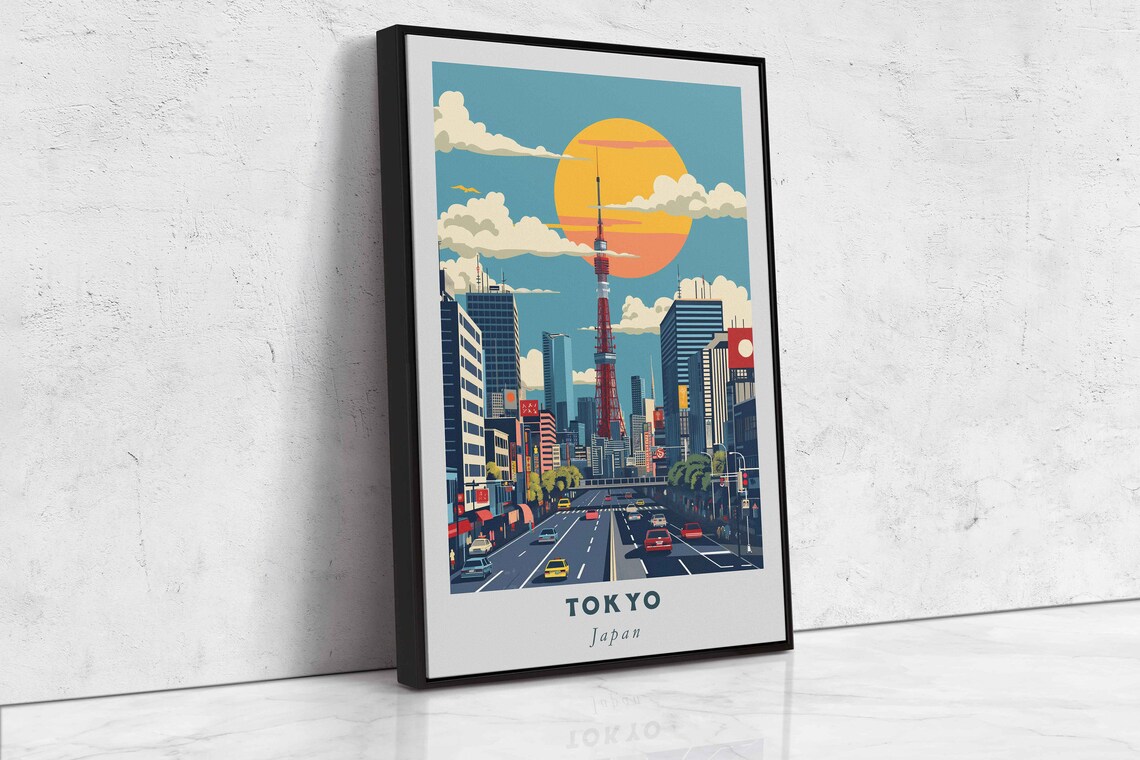 Tokyo Japan Retro Cityscape Tokyo Tower Sunset Skyline Travel Poster - Image 2