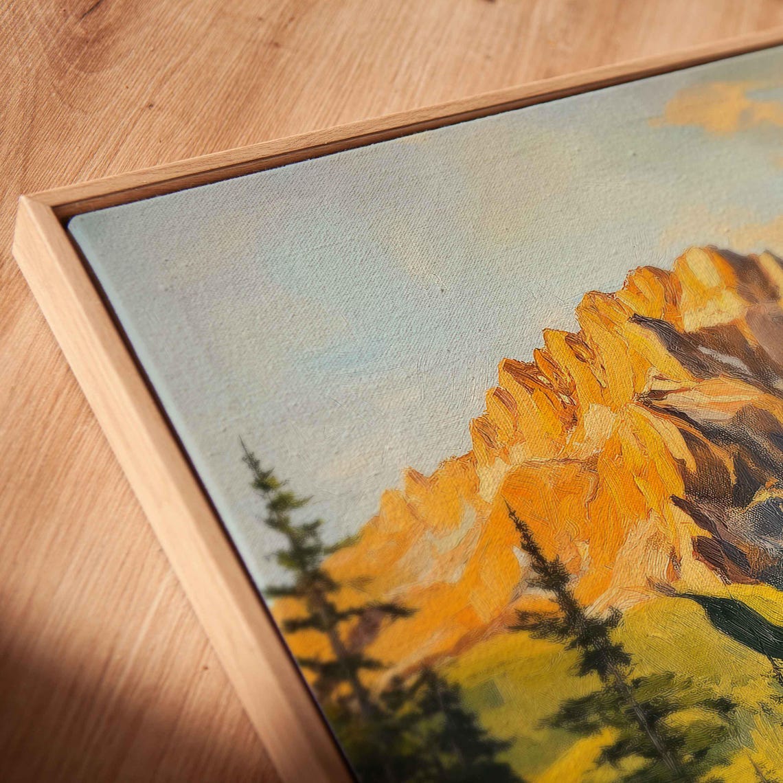 Golden Hour Mountain Peak Glow Pine Forest Landscape Wall Poster - Image 2