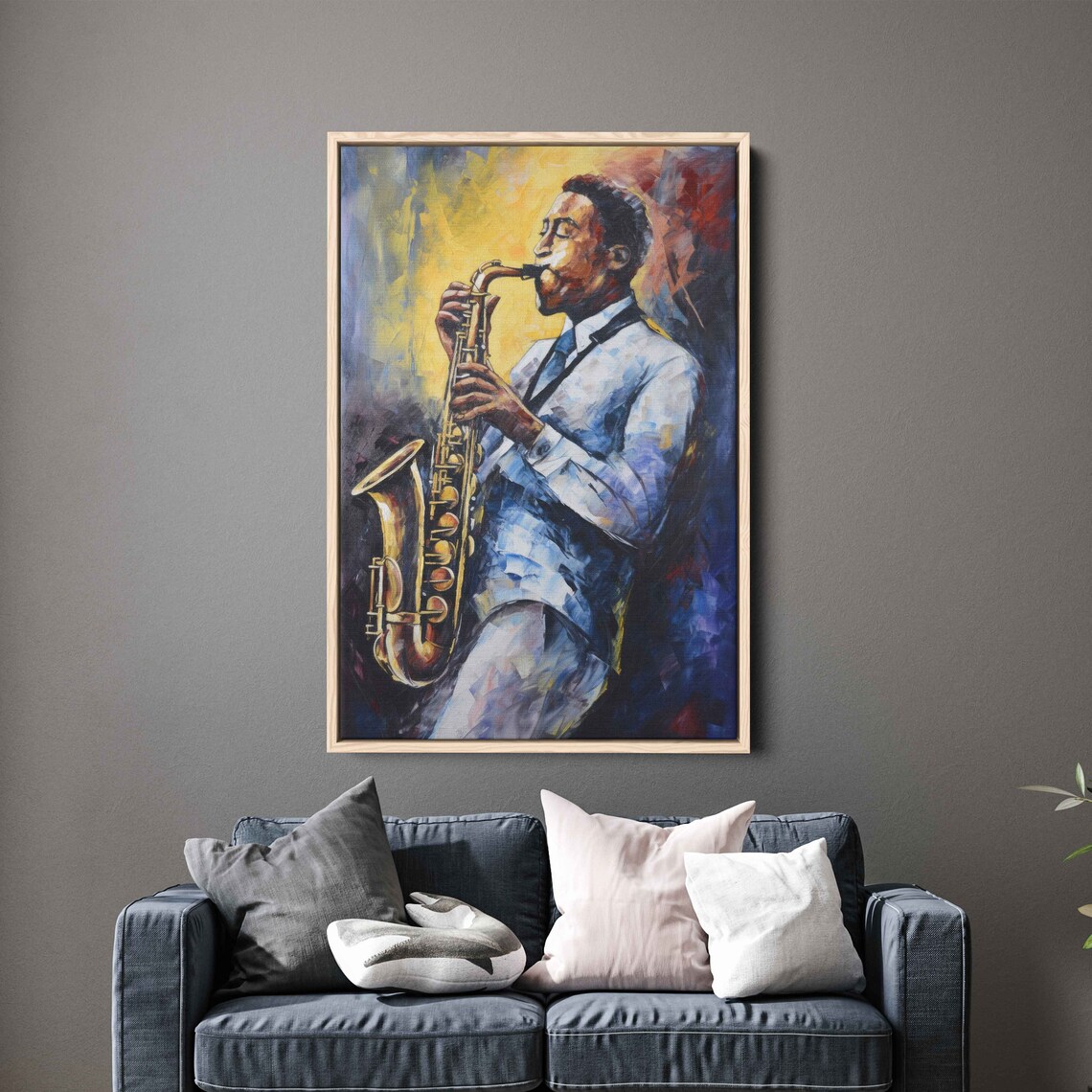 Jazz Saxophonist White Suit Golden Horn Vibrant Oil Painting Music Art Print