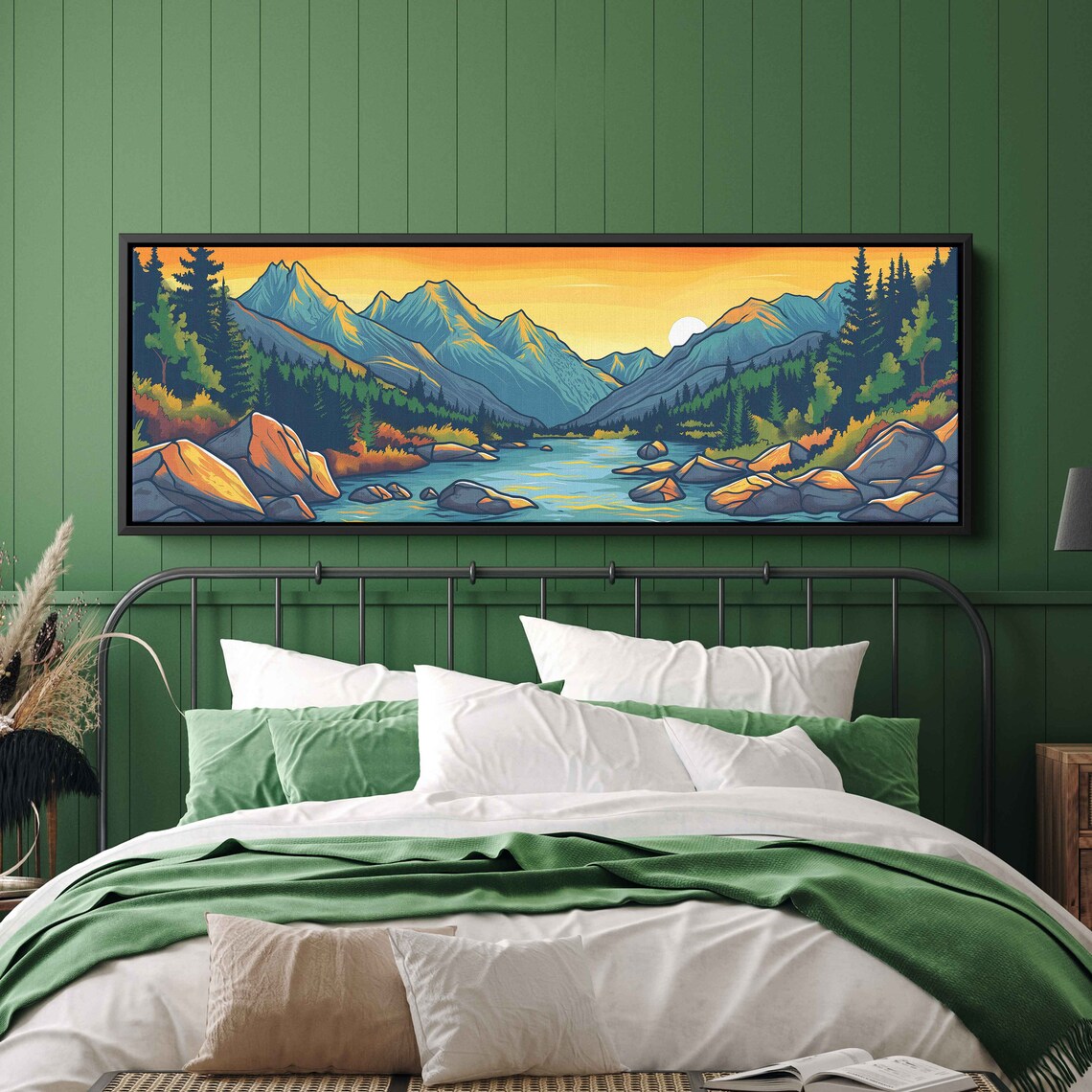 Flowing Rock River Colorful Valley Soothing Sunset Art Framed Print Ready To Hang - Image 2