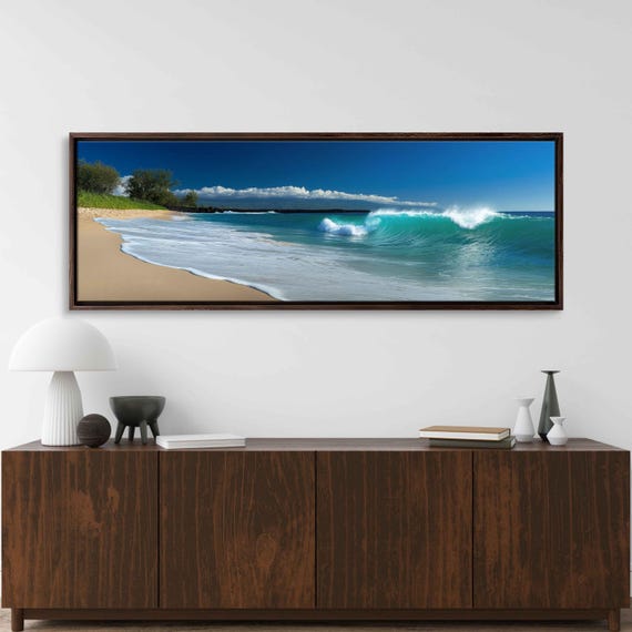 Ocean Surf Waves Crashing Onto Sandy Beach Wall Art Print Tropical Island Gift For Surfer Blue Water Ready To Hang