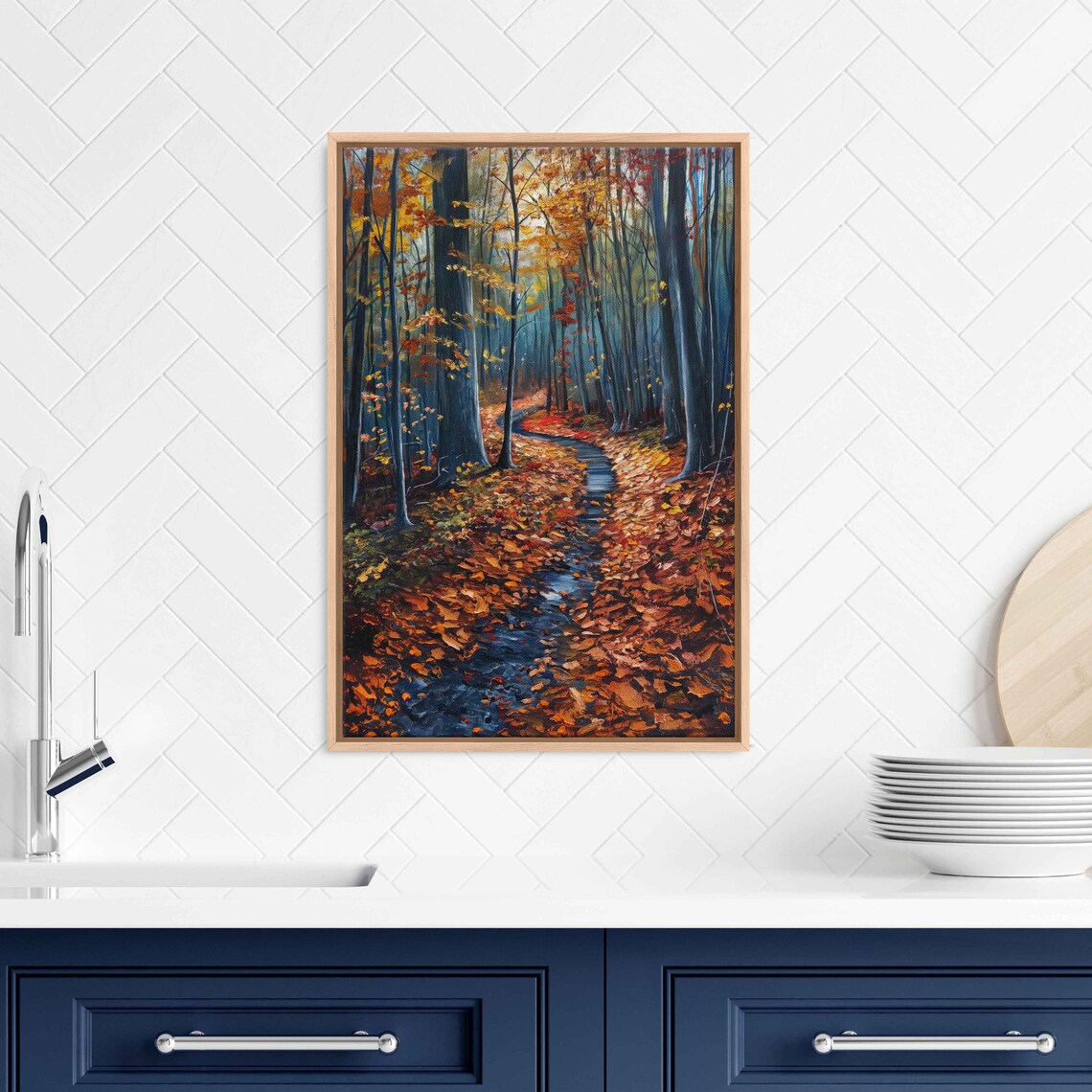 Serene Wooded Pathway, Fall Leaves Forest Art Print