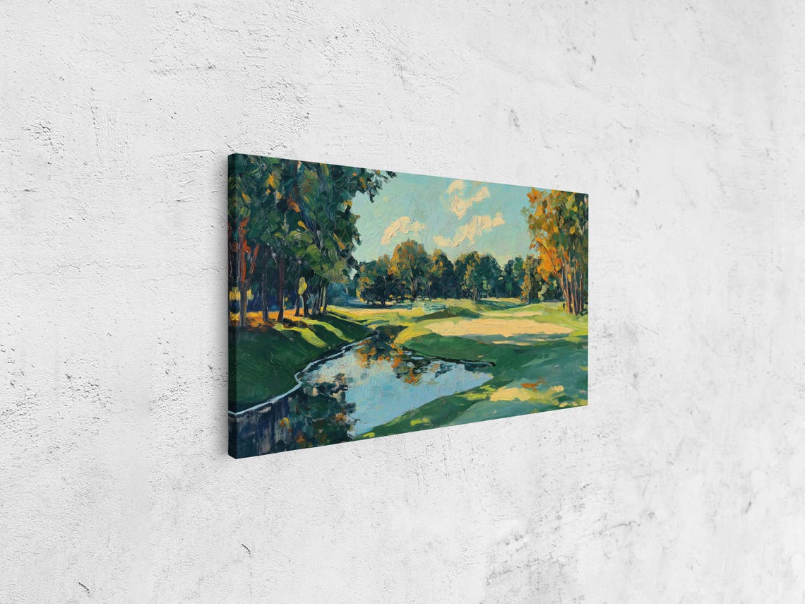Scenic Golf Fairway With Reflecting Pond And Mature Trees Oil Poster - Image 4
