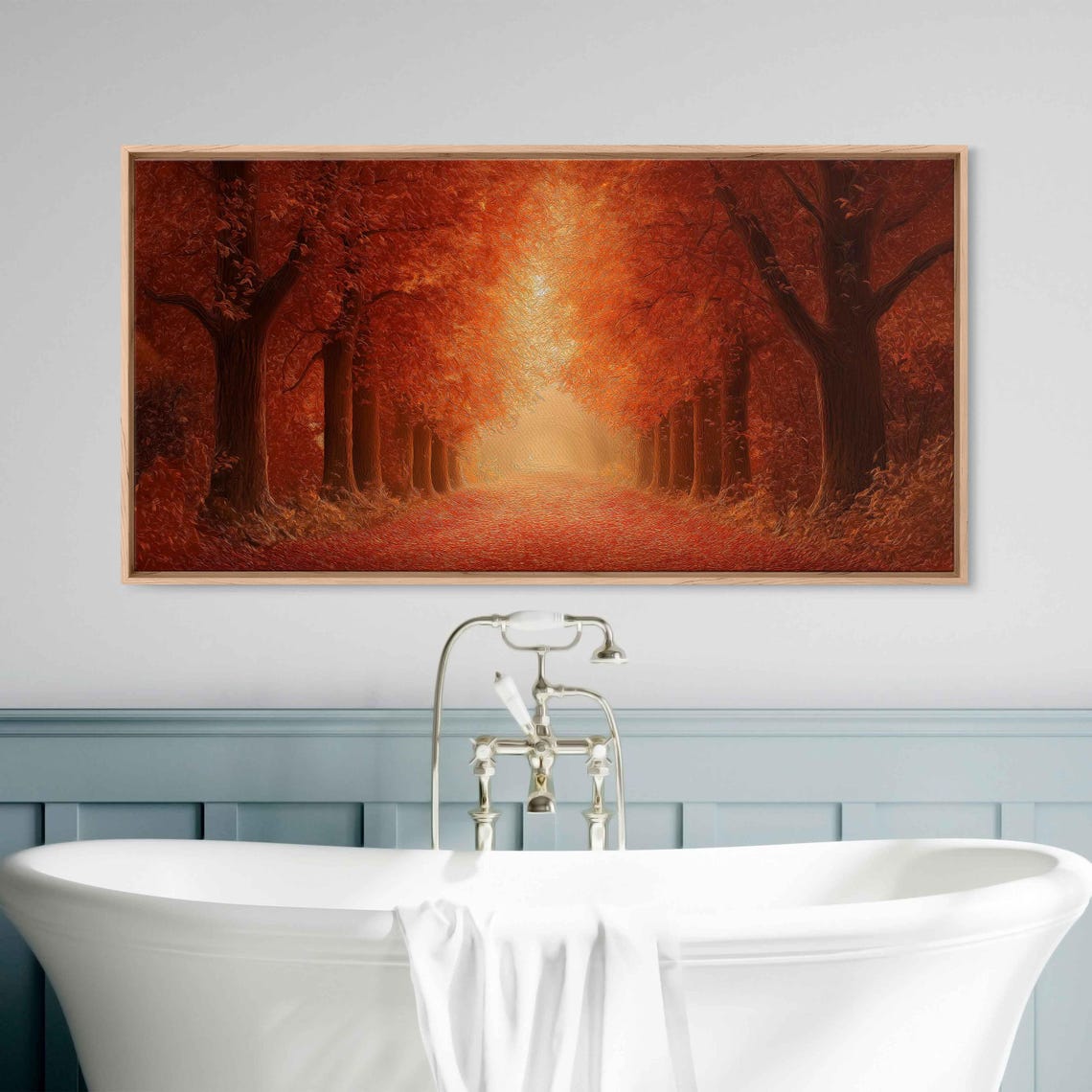 Fiery Autumn Forest Pathway Glowing With Red Foliage At Dusk Poster - Image 3