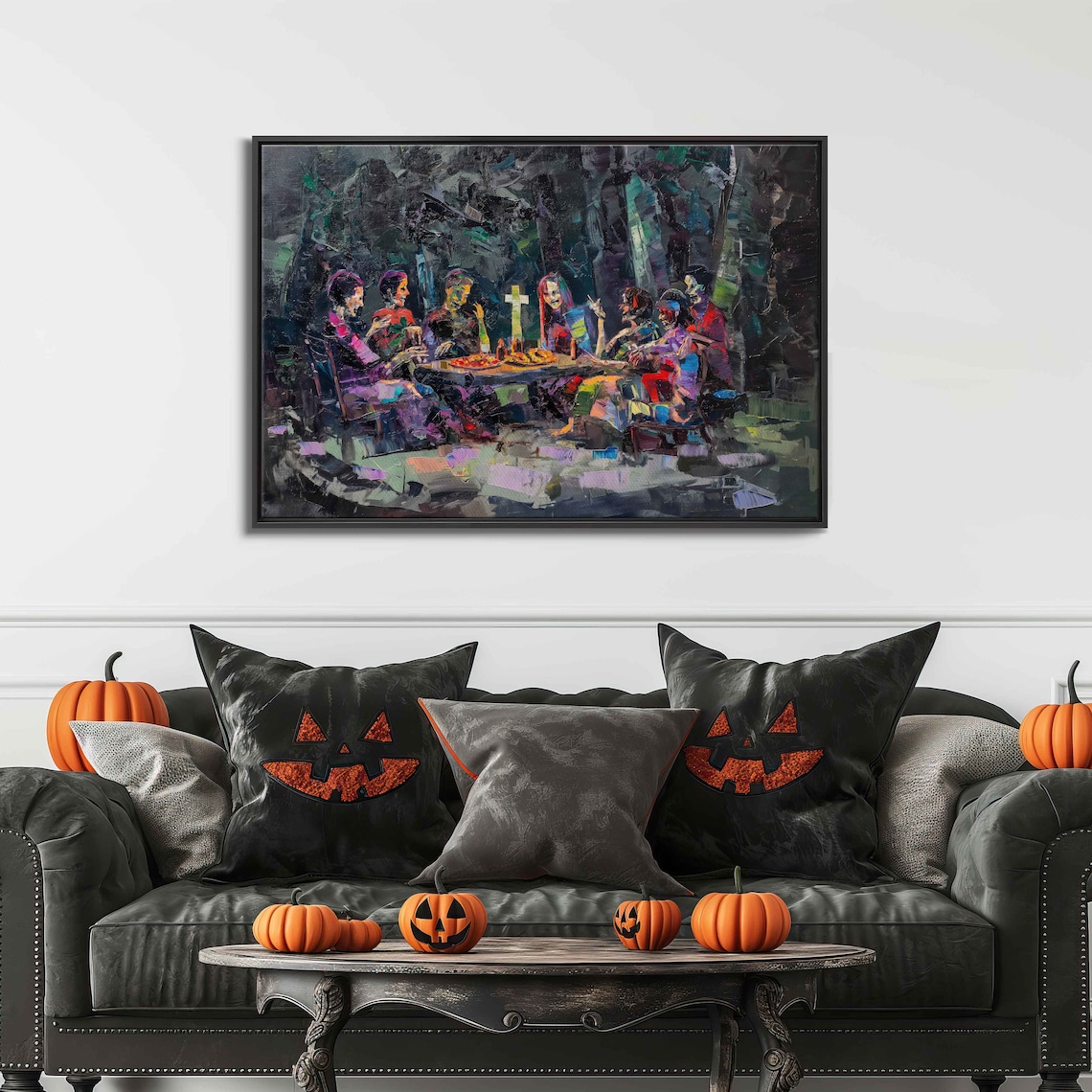Cheerful Zombies Picnic In Spooky Graveyard Oil Painting Wall Art