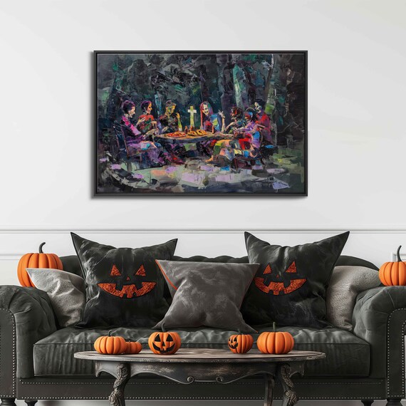 Cheerful Zombies Picnic In Spooky Graveyard Oil Painting Wall Art
