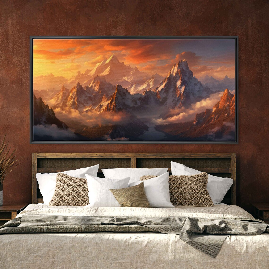 Mountain River Sunset Framed Print Ready To Hang Peaceful Classic Mountain Landscape - Image 3