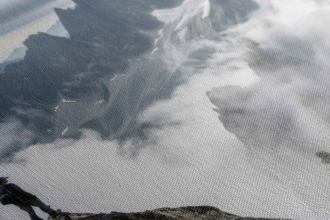 Lone Hiker Above Sea Of Clouds Jagged Peaks Summit View Poster - Image 2