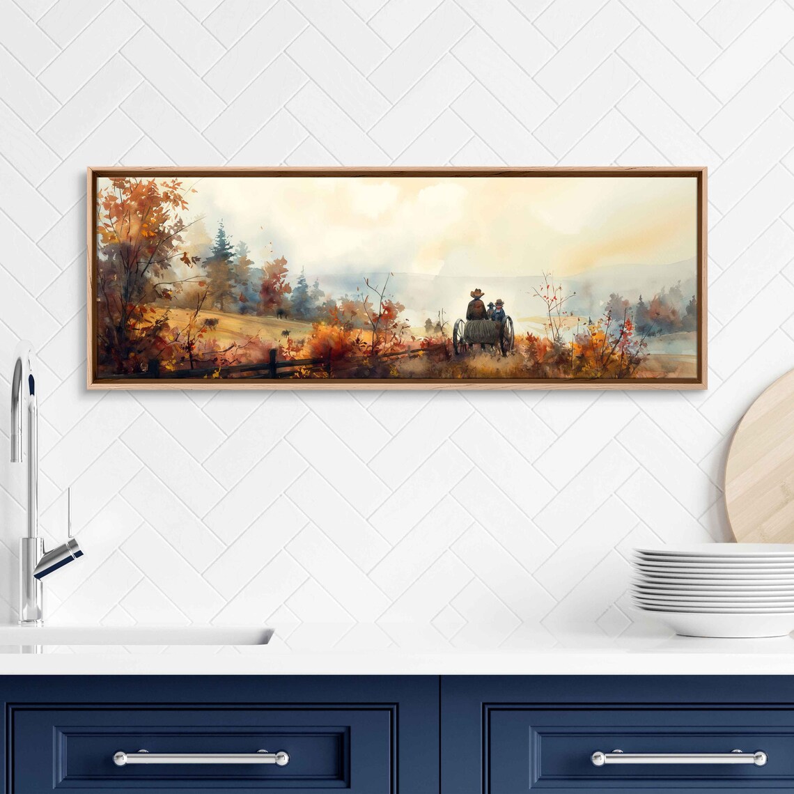 Family Hayride Through Misty Autumn Landscape Watercolor Scene Poster - Image 3