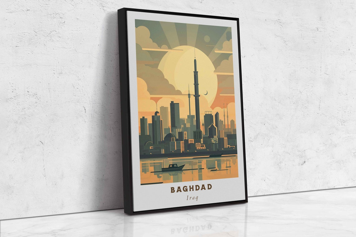 Baghdad Iraq Skyline Night Tower River Reflection Travel Poster - Image 2