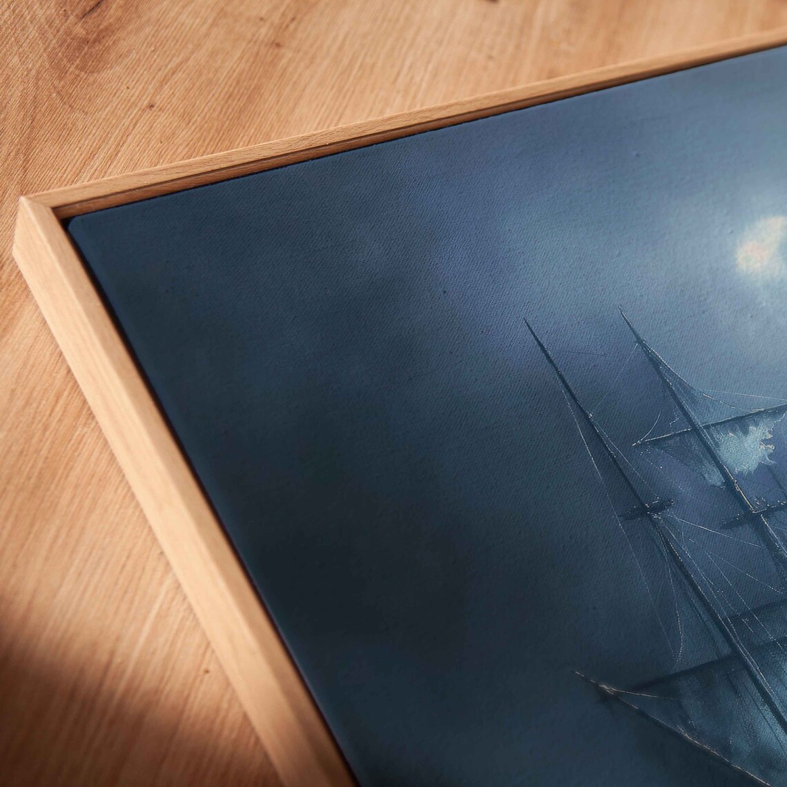 Ghost Ship Under Moonlight Blue Fog Dark Nautical Gothic Wall Art - Image 2