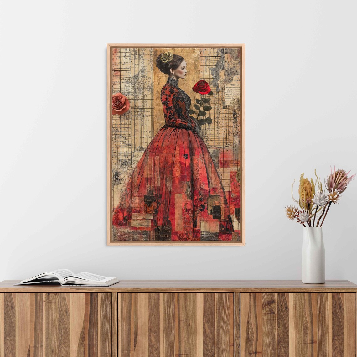 Surreal Porcelain Doll With Roses, Whimsical Collage