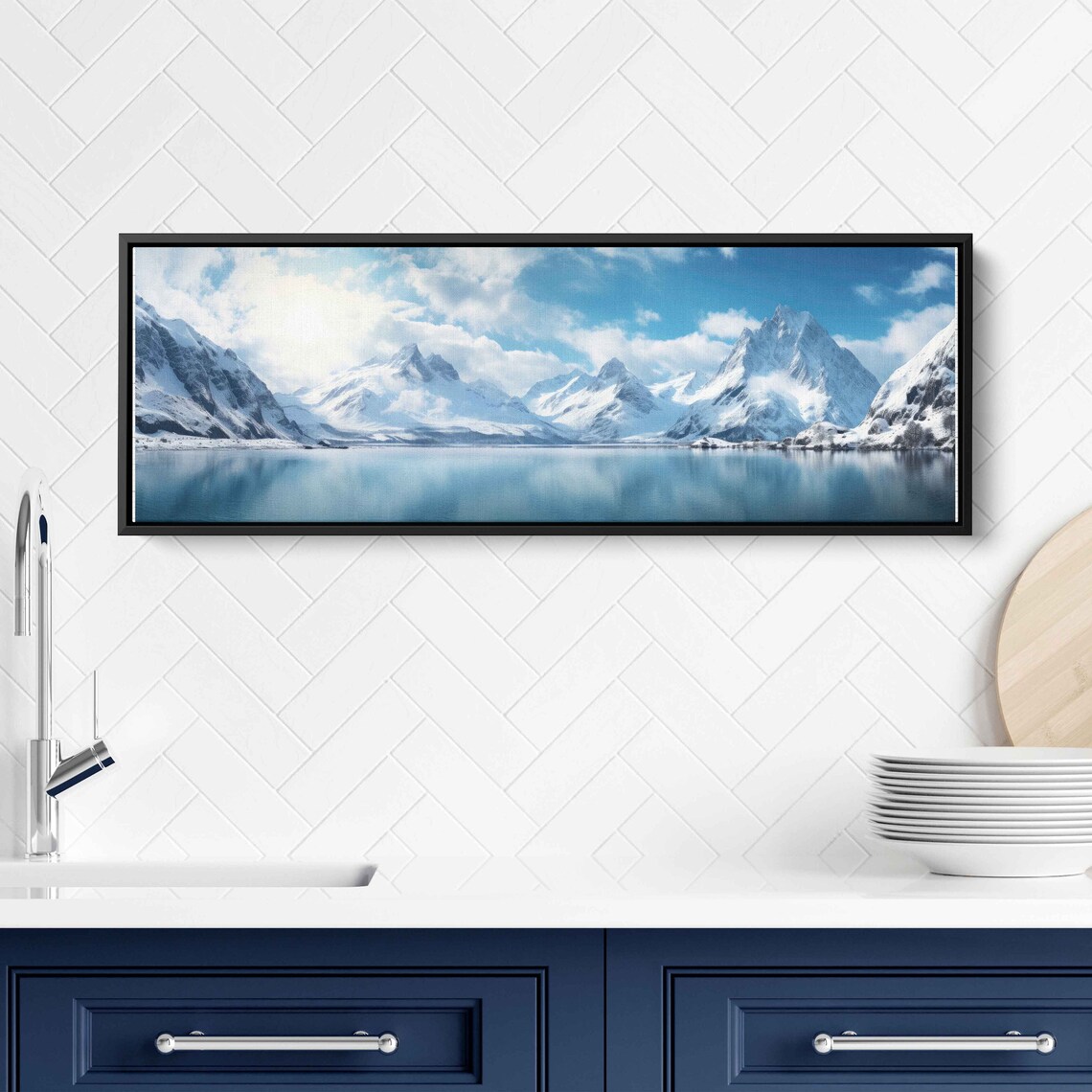 Serene Lakeside Mountain Range Panoramic Wall Art Lake And Snowy Mountains Framed Print Ready To Hang - Image 3