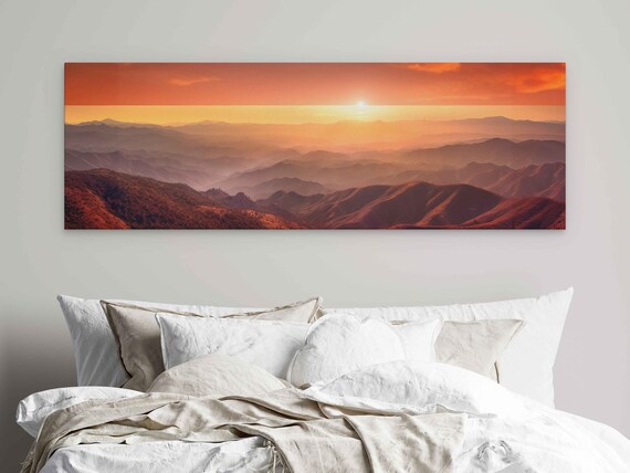 Panoramic Beautiful Sunset Over Mountain Landscape Print On Framed Option Ready To Hang